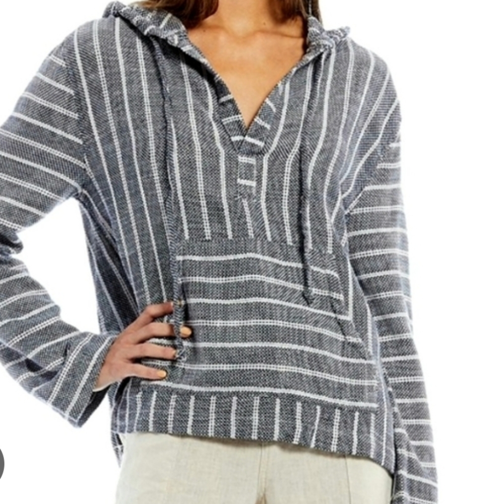 Roxy Run Around Striped Navy Hoodie Poncho Sweater Top‎ Size Small